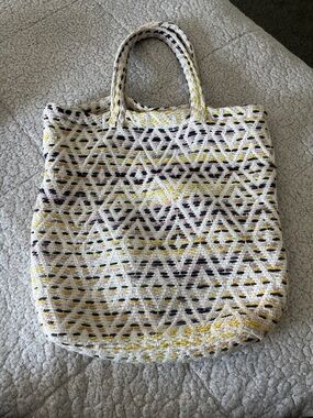 Mossimo Supply Co. Woven Tote in White, Yellow & Black